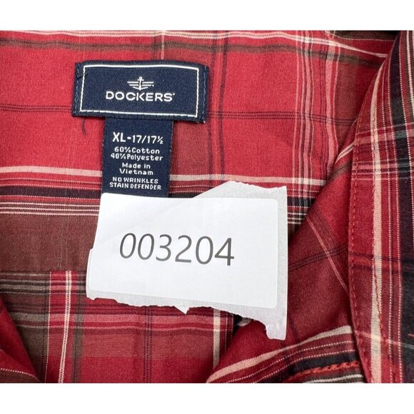 Dockers Men'x XL 17/17 1/2 Red Plaid Button Down Shirt Long Sleeves - Picture 10 of 10